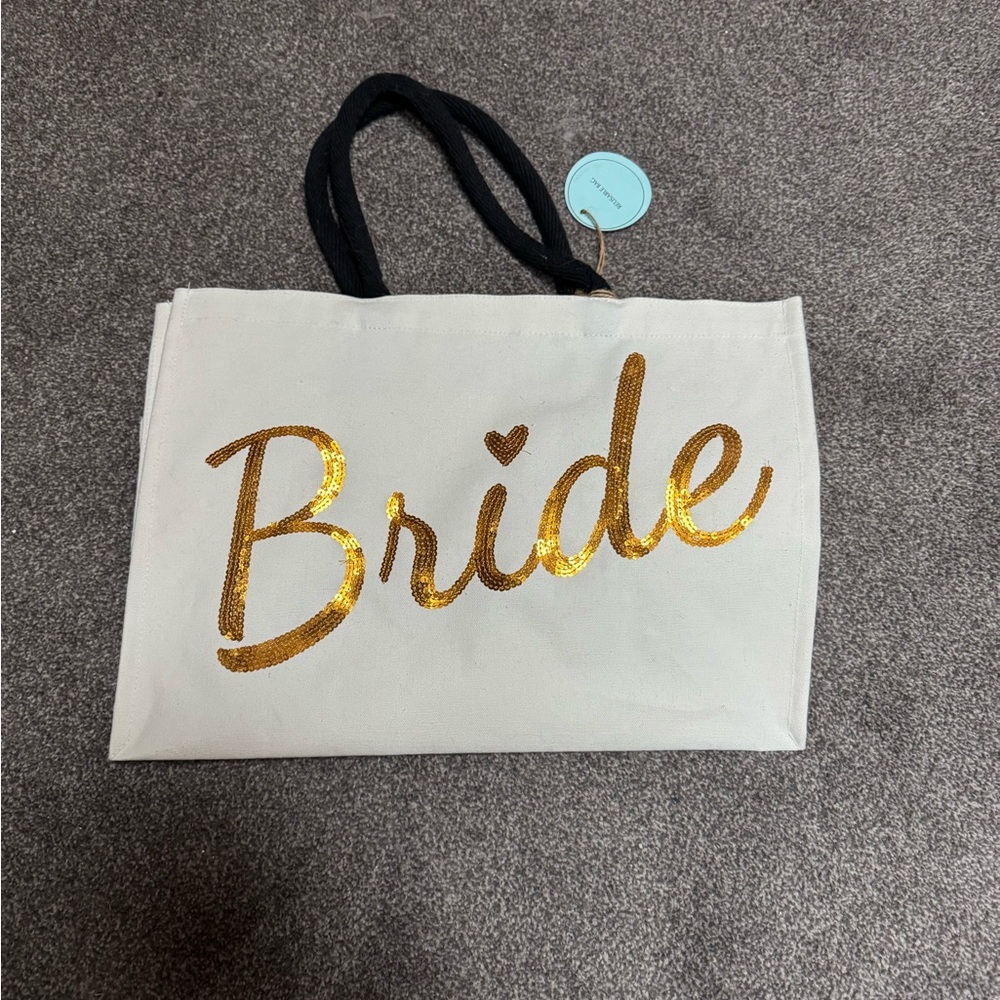 White Bride Tote Bag with Gold Lettering